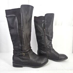 Brown Knee High Tall Boots Women's Size 8 Side Zip Faux Leather Stretch Calf